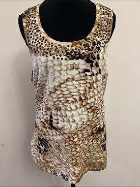 Cache Beaded Animal-Print Sleeveless Tank in Brown and Black
